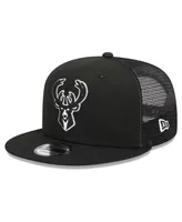 Men's New Era Black Milwaukee Bucks Evergreen 9FIFTY Trucker Snapback Hat