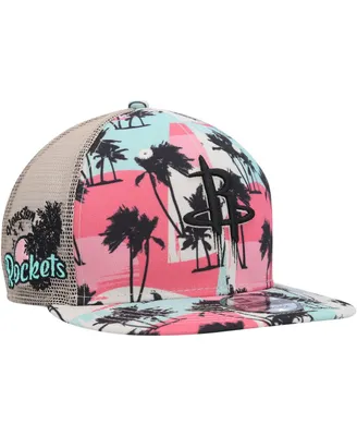 Men's New Era Cream Houston Rockets Palm Trees 9FIFTY Trucker Snapback Hat