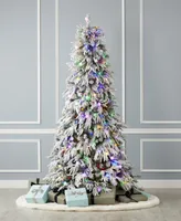 Seasonal Frosted Acadia 7.5' Pre-Lit Full Flocked Pe Mixed Pvc Tree with Metal Stand, 3265 Tips, 400 Changing Led Lights