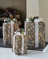 Seasonal Artificial Rattan Gift Box Set Pre-Lit, Set of 3