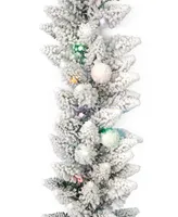 Seasonal Snow Kissed Pine 9' Pre-Lit Flocked Pvc Tips Garland with 180 Tips, 50 Led Lights with Battery Operated