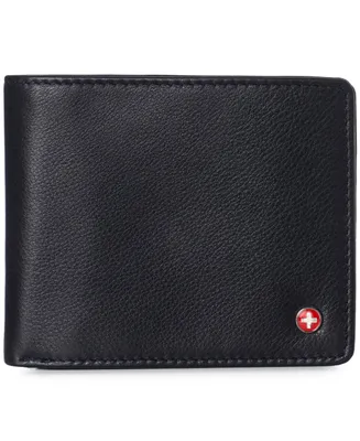 Alpine Swiss Men's Leather Rfid Bifold Wallet 2 Id Windows Divided Bill Section