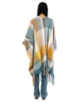 Marcus Adler Plaid Fringe Cape Sweater