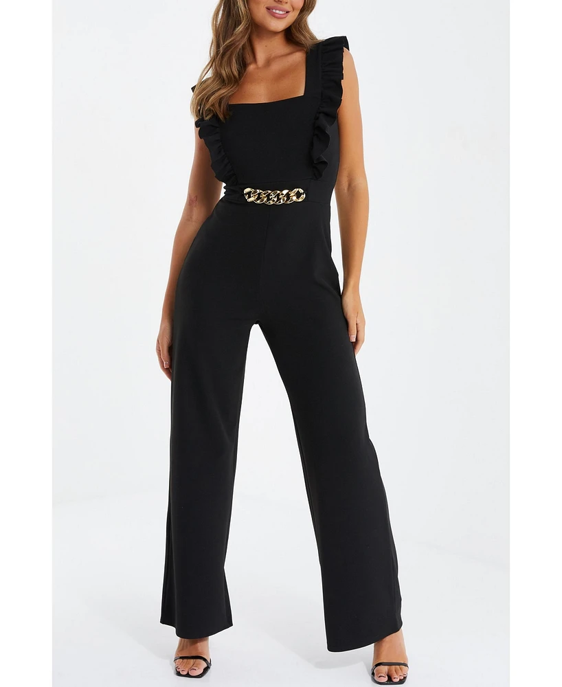 Quiz Women's Scuba Crepe Chain Front Frill Jumpsuit