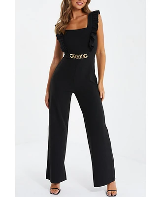 Quiz Women's Scuba Crepe Chain Front Frill Jumpsuit