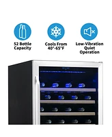 Newair 24" Built-In 52 Bottle Compressor Wine Fridge in Stainless Steel with Precision Digital Thermostat and Premium Beech Wood Shelves