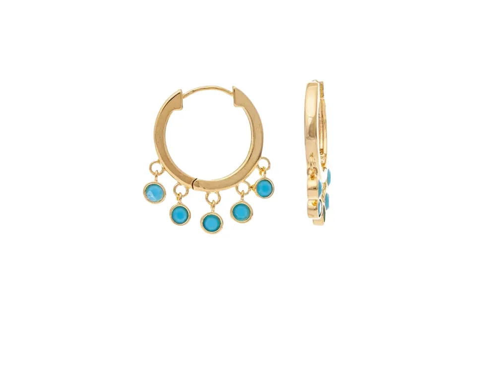 Rivka Friedman Turquoise Crystal Dangle Hoop Earrings