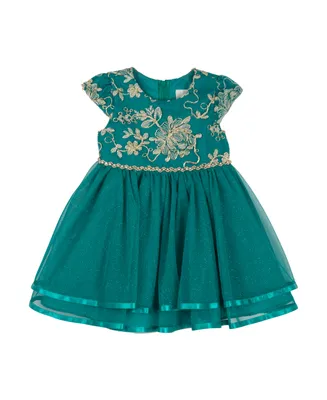 Rare Editions Baby Girls Cap Sleeves Embroidered Social Dress