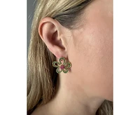 Rivka Friedman Pink + Green Crystal Floral Earrings