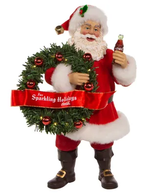 Kurt Adler 10.5" Fabriche Coca-Cola Battery Operated Santa with Lighted Wreath