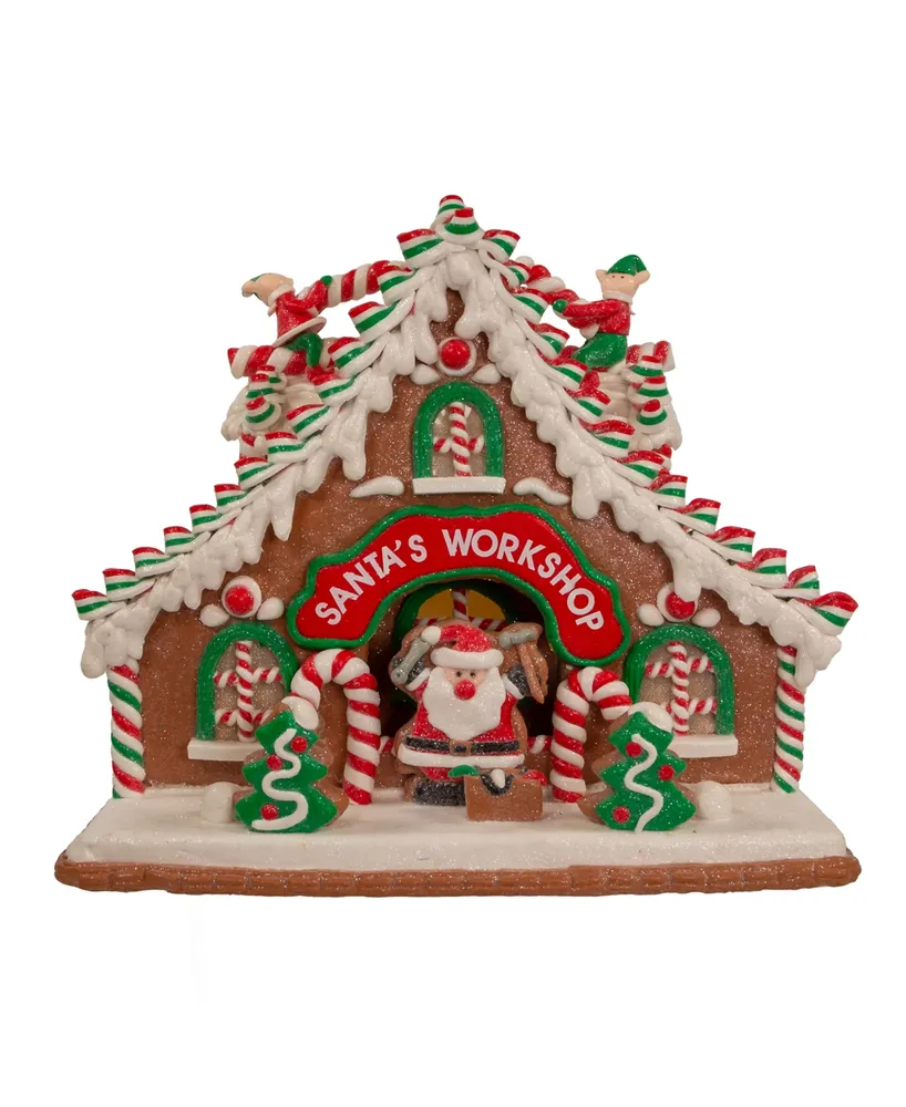 Kurt Adler 10.5" Battery-Operated Light Up Santa's Workshop Gingerbread House