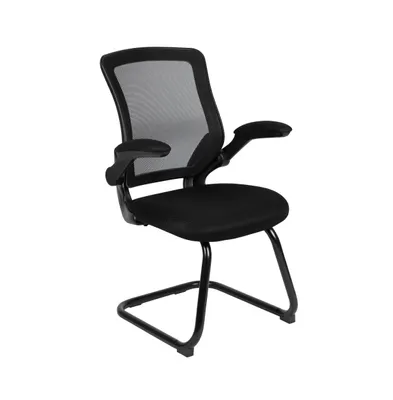 Emma+Oliver Mesh Sled Base Side Reception Chair With Flip-Up Arms