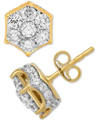 Diamond Hexagon Cluster Stud Earrings (2 ct. t.w.) in 10k Gold