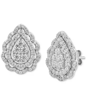 Diamond Teardrop Cluster Stud Earrings (1-1/2 Ct. t.w.) in 10k White Gold