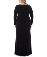 Xscape Plus Size V-Neck Twist-Front Side-Ruffle Gown