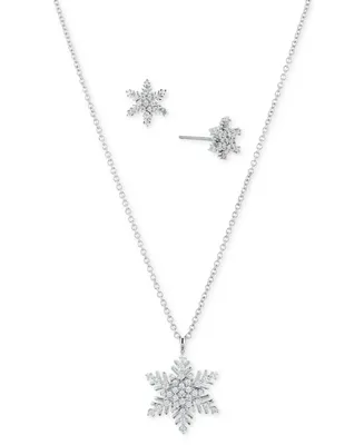 Eliot Danori Silver-Tone Crystal Snowflake Necklace & Earrings Set, 16" + 2" extender