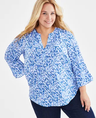 Style & Co Plus Size Printed Pintuck Blouse, Created for Macy's