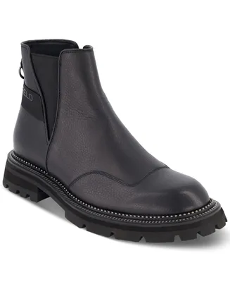 Karl Lagerfeld Paris Men's Tumbled Leather Side-Zip Chelsea Boots