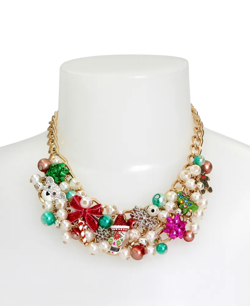 Betsey Johnson Faux Stone Christmas Imitation Pearl Bib Necklace