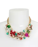 Betsey Johnson Faux Stone Christmas Imitation Pearl Bib Necklace