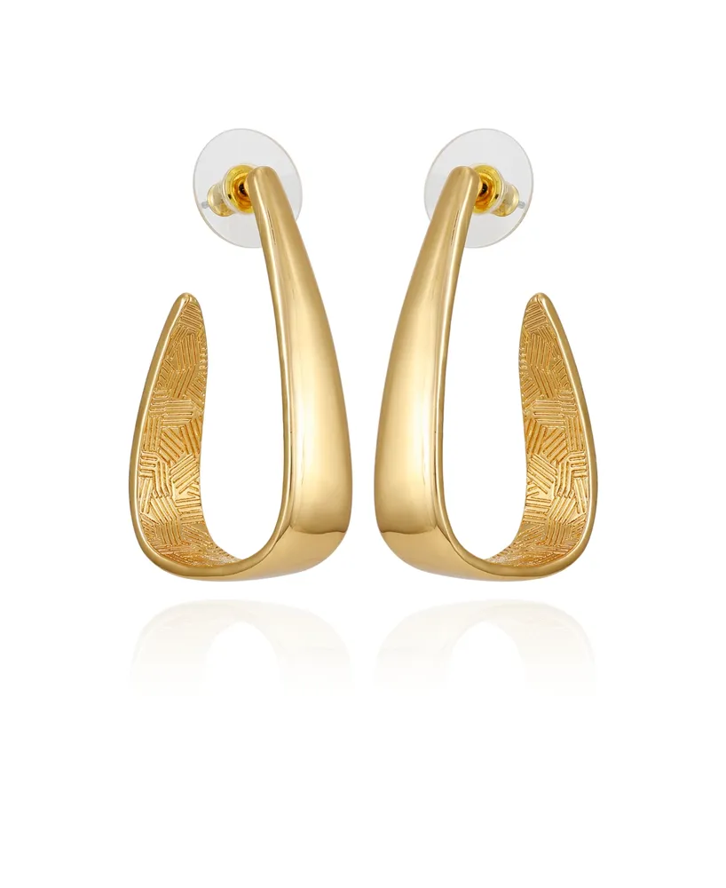 T Tahari Gold-Tone Long Open C Hoop Earrings