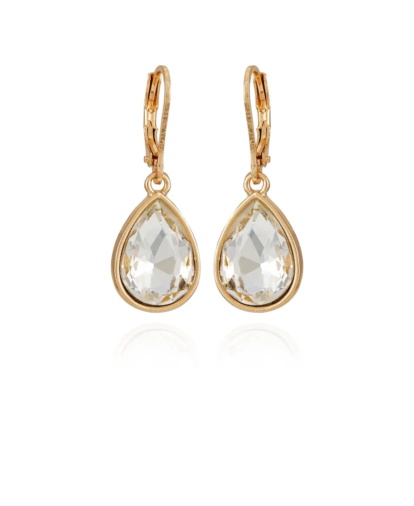 T Tahari Gold-Tone Pear Shaped Dark Glass Stone Drop Earrings