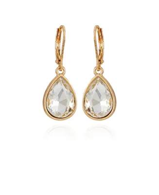 T Tahari Gold-Tone Pear Shaped Dark Glass Stone Drop Earrings