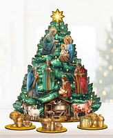 Designocracy Christmas Story Themed Wooden Christmas Tree with Ornaments Set of 13 G. DeBrekht