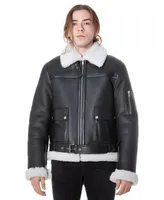 Furniq Uk Men's Shearling Belted Pilot Jacket