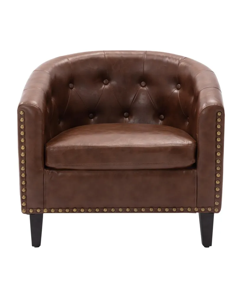 Simplie Fun Pu Leather Tufted Barrel Chair Tub Chair for Living Room Bedroom Club Chairs
