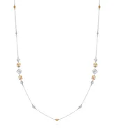 T Tahari Silver-Tone Clear Glass Stone Charm Station Long Necklace