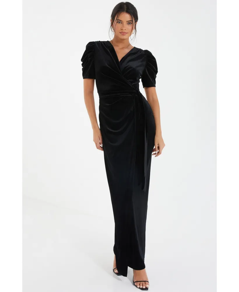 Quiz Women's Velvet Wrap Maxi Dress With Puff Sleeves