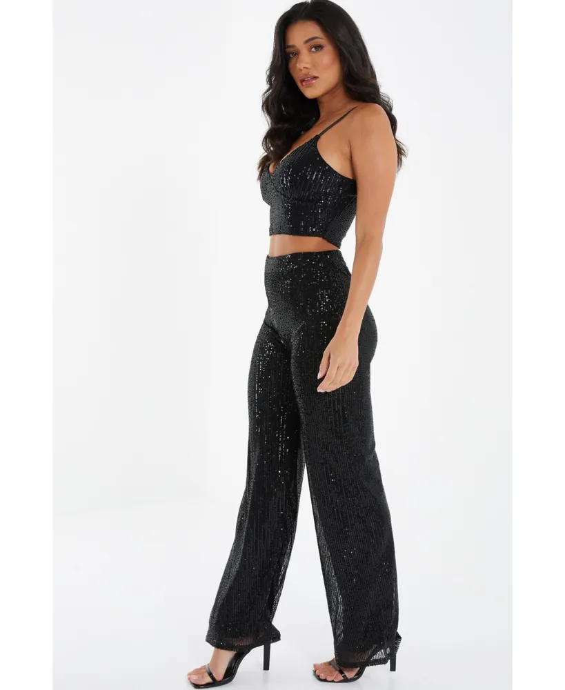 Quiz Women's Sequin High Waisted Palazzo Trouser