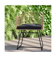 Emma+Oliver Ari Set Of Two All-Weather Faux Rattan Rope Chairs With Padded Cushions For Indoor And Outdoor Use