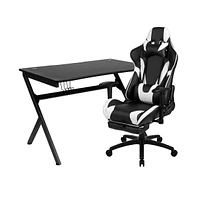 Emma+Oliver Gaming Desk Set - Cup/Headset Holder/Reclining & Footrest