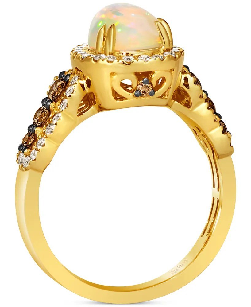 Le Vian Neopolitan Opal (1 ct. t.w.) & Diamond (3/4 ct. t.w.) Pear Halo Ring in 14k Gold