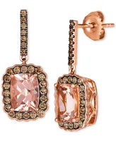 Le Vian Chocolatier Peach Morganite (2-1/8 ct. t.w.) & Chocolate Diamond (1/2 ct. t.w.) Halo Drop Earrings in 14k Rose Gold