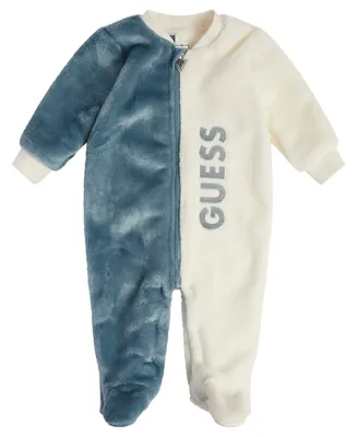 Guess Baby Boys Faux Fur Color Block Full Zip Up Footed One Piece Set