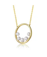 Genevive Sterling Silver 14k Yellow Gold Plated with White Freshwater Pearl Halo Eternity Circle Pendant Layering Necklace