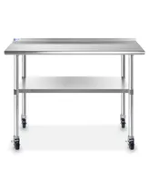 Gridmann x Inch Stainless Steel Table w/ Backsplash & 4 Casters