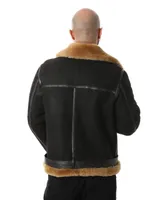 Men's Shearling Belted Pilot Jacket, Washed Brown with Ginger Wool