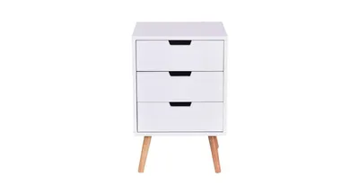 Wood Side End Table Nightstand with 3 Drawers Mid-Century Accent