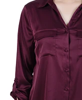 Ny Collection Women's 3/4 Sleeve Roll Tab Satin Blouse