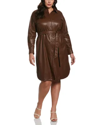 Ella Rafaella Plus Size Faux Leather Long Sleeve Shirtdress