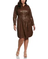 Ella Rafaella Plus Size Faux Leather Long Sleeve Shirtdress