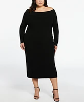 Ella Rafaella Plus Size Off-The-Shoulder Long Sleeve Sweater Dress