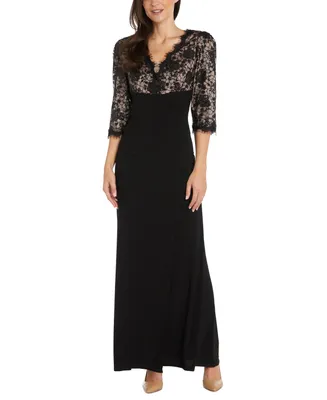 R & M Richards Women's Sequined Lace-Bodice Gown