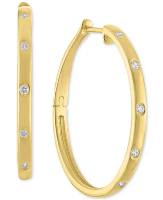 Diamond Studded Skinny Small Hoop Earrings (1/10 ct. t.w.) in 14k Gold-Plated Sterling Silver, 1" - Gold