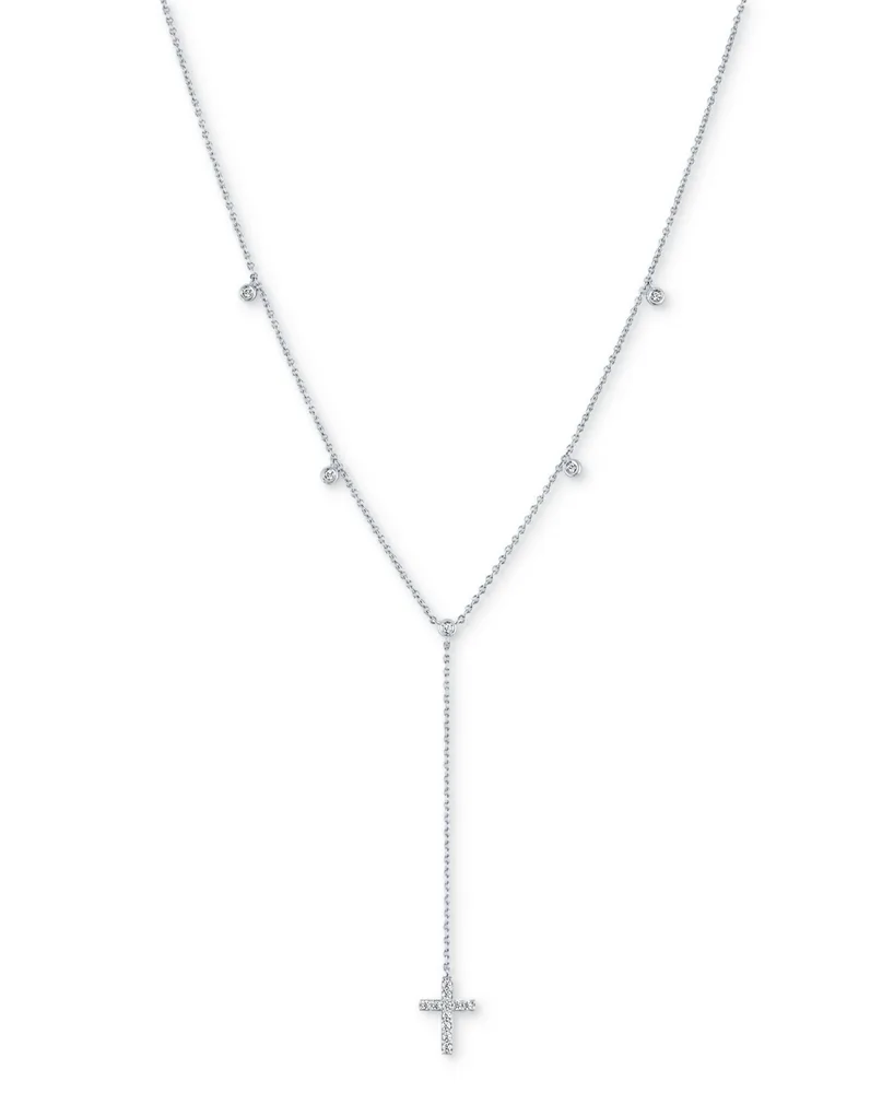 Diamond Cross 18" Lariat Necklace (1/5 ct. t.w.) in Sterling Silver