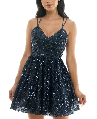 pear culture Juniors' Strappy Fit & Flare Sequin Dress
